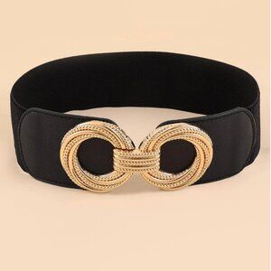 Black Round Buckle Wide Elastic Belt